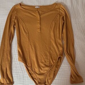Intimately Free People Mustard Ribbed Henley Bodysuit